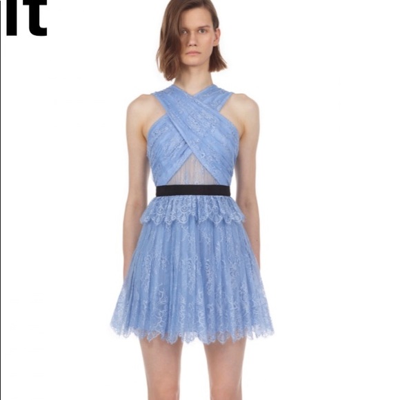 self portrait cross front fine lace dress